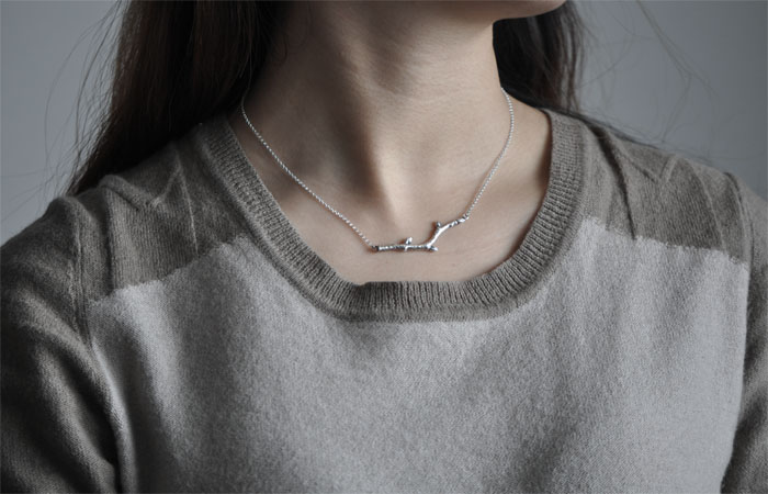 Handmade Sterling Silver Necklace Tree Buds